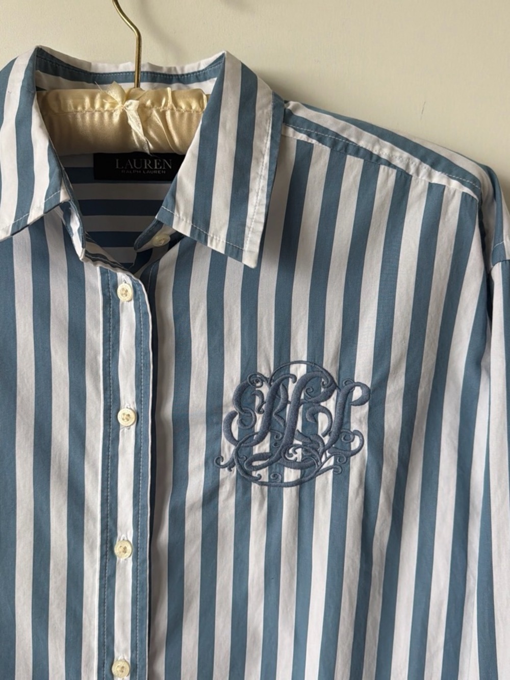 Ralph Lauren Blue & White Striped Monogram Button Down - Picture 3 of 7